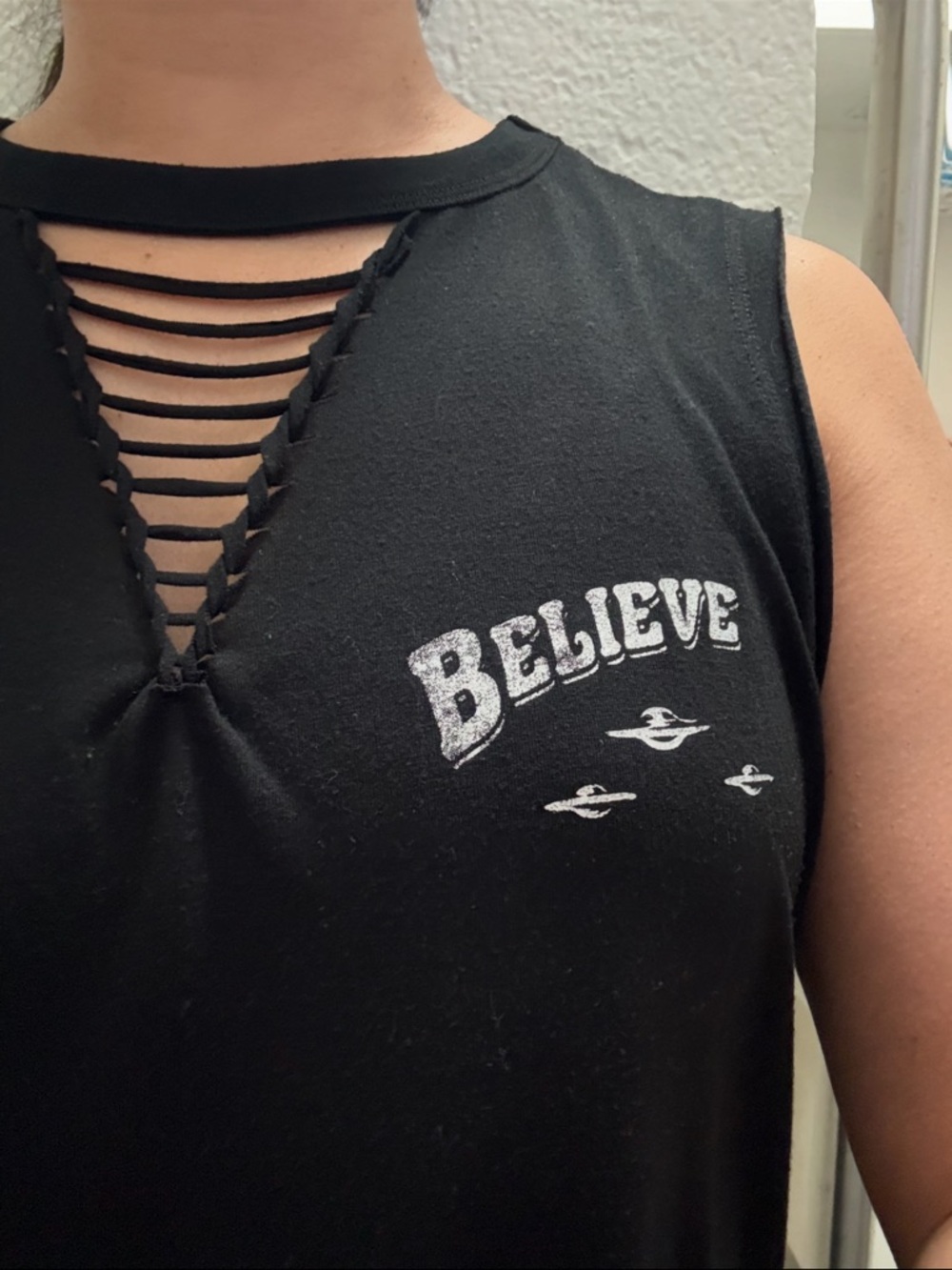 Cold Crush Black Believe Graphic Ladder Cutout Tank